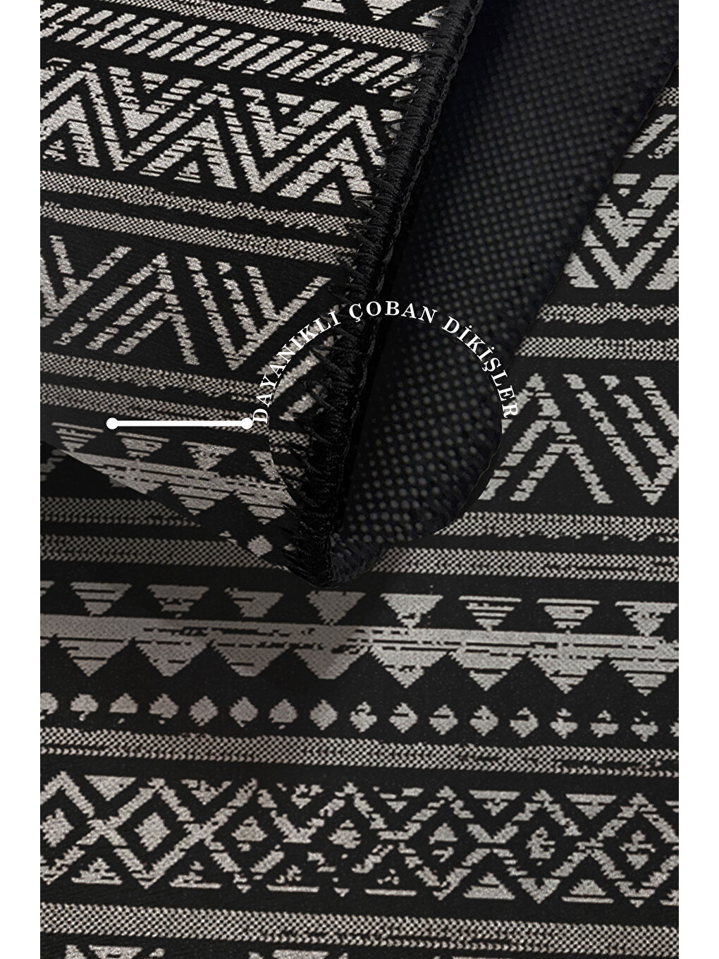 Siyah Dekoratif Özel Tasarım Yıkanabilir İnce Kaymaz Tabanlı Modern Halı KECE FR14-3