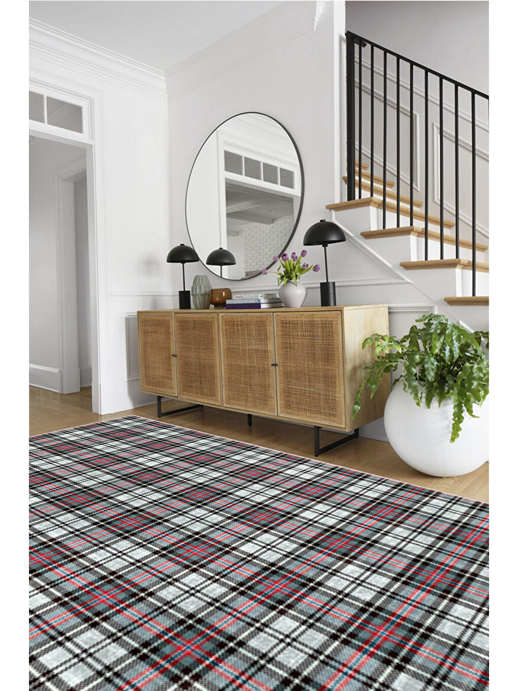 Gri Dekoratif Özel Tasarım Yıkanabilir İnce Kaymaz Tabanlı Modern Halı KECE FR13-2