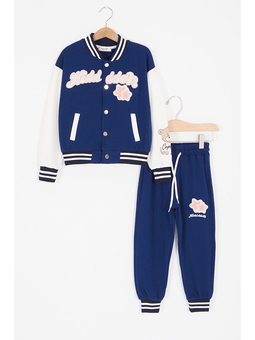 Lacivert Yıldız Nakışlı Kolej Ceketli Kız Çocuk Eşofman Takımı 16940