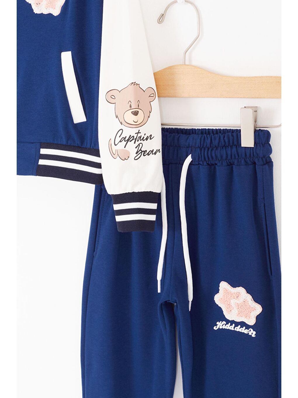 Lacivert Yıldız Nakışlı Kolej Ceketli Kız Çocuk Eşofman Takımı 16940-2