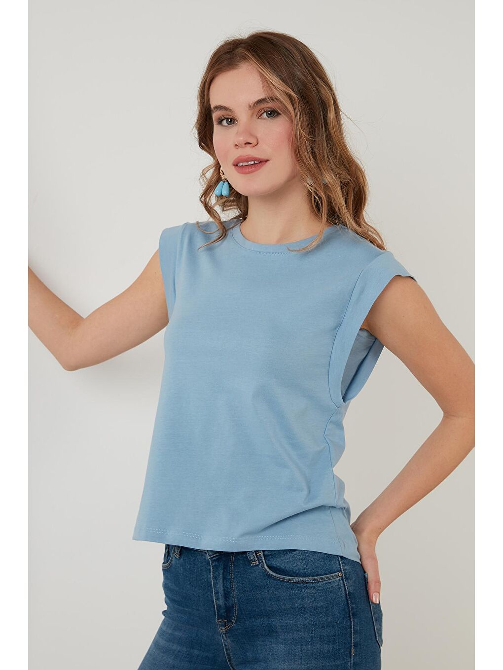 Mavi Pamuklu Bisiklet Yaka Kolsuz Basic T Shirt 5864201-4