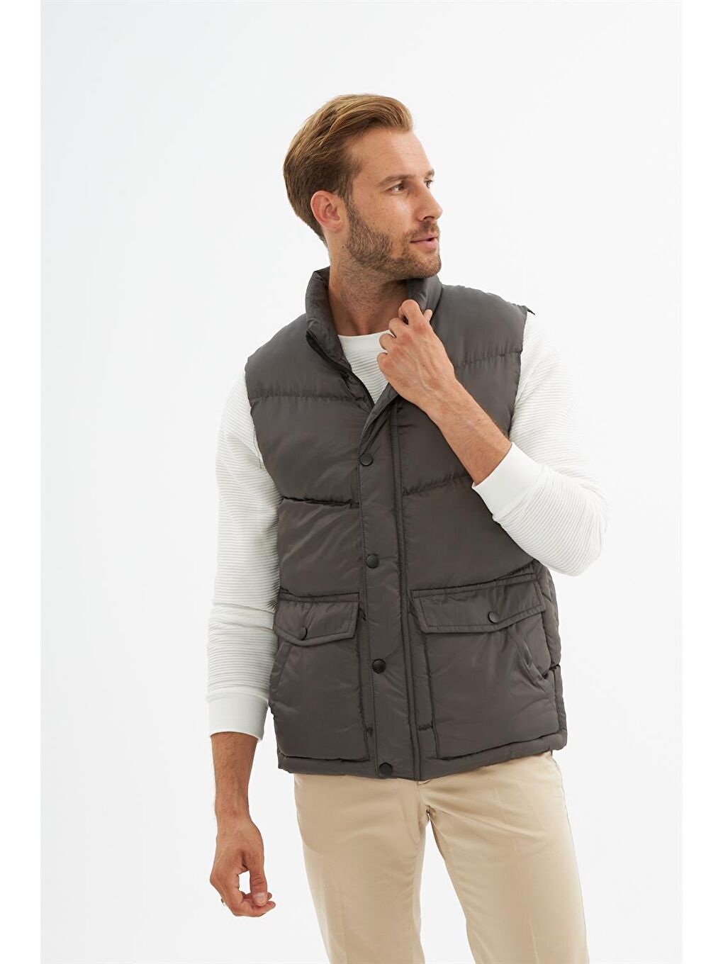 Erkek Cep Detaylı Şişme Yelek Antrasit-3