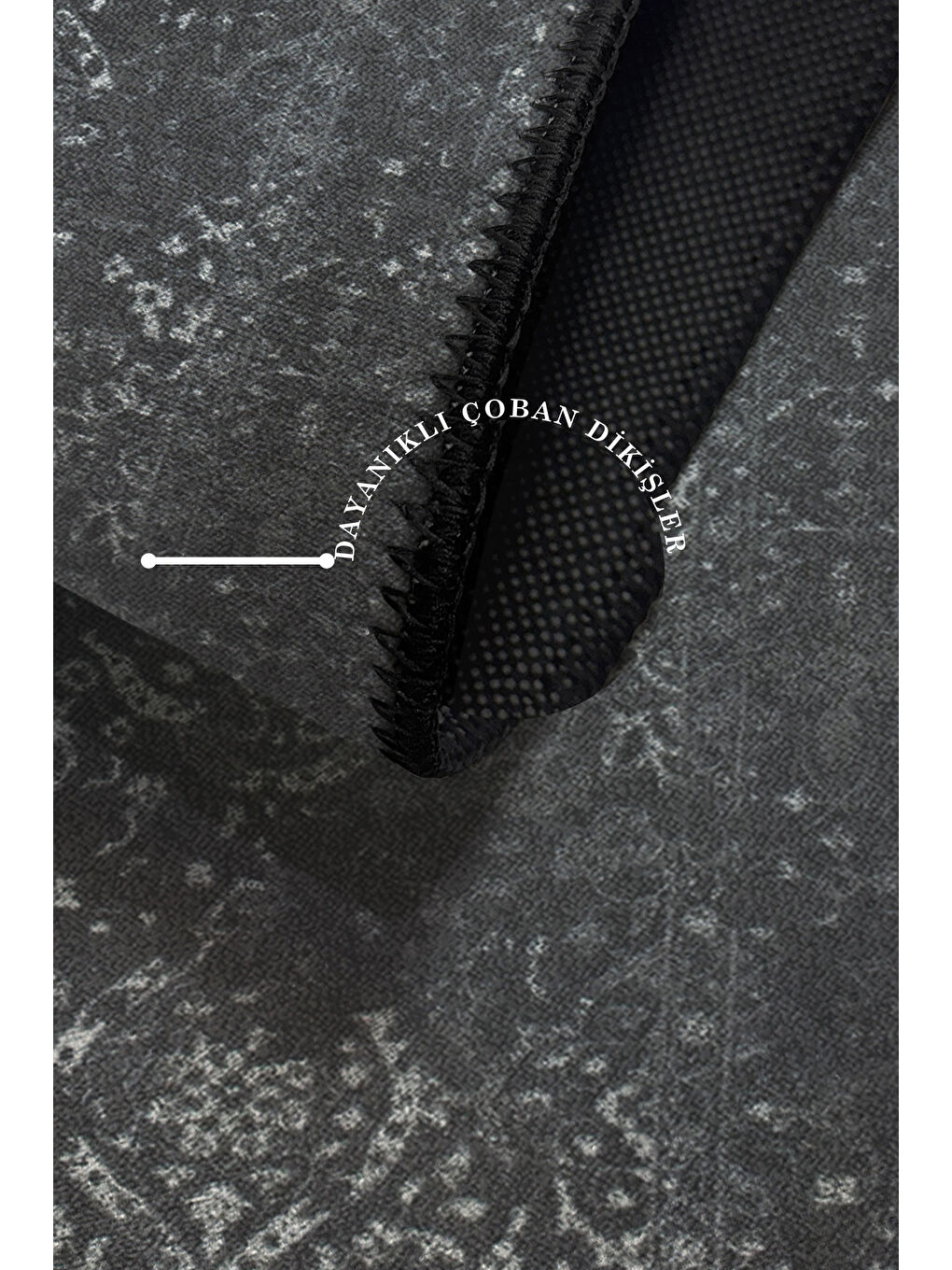 Siyah Dekoratif Özel Tasarım Yıkanabilir İnce Kaymaz Tabanlı Modern Halı KECE FR13-3