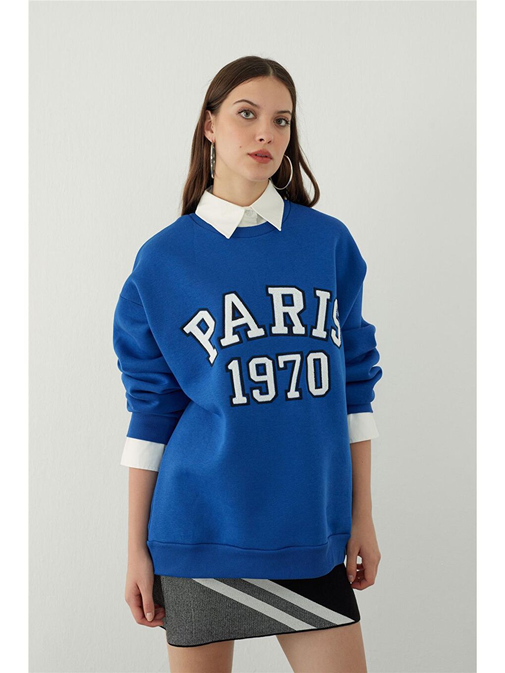 Mavi Gömlek Yaka Detaylı Sweatshirt-1