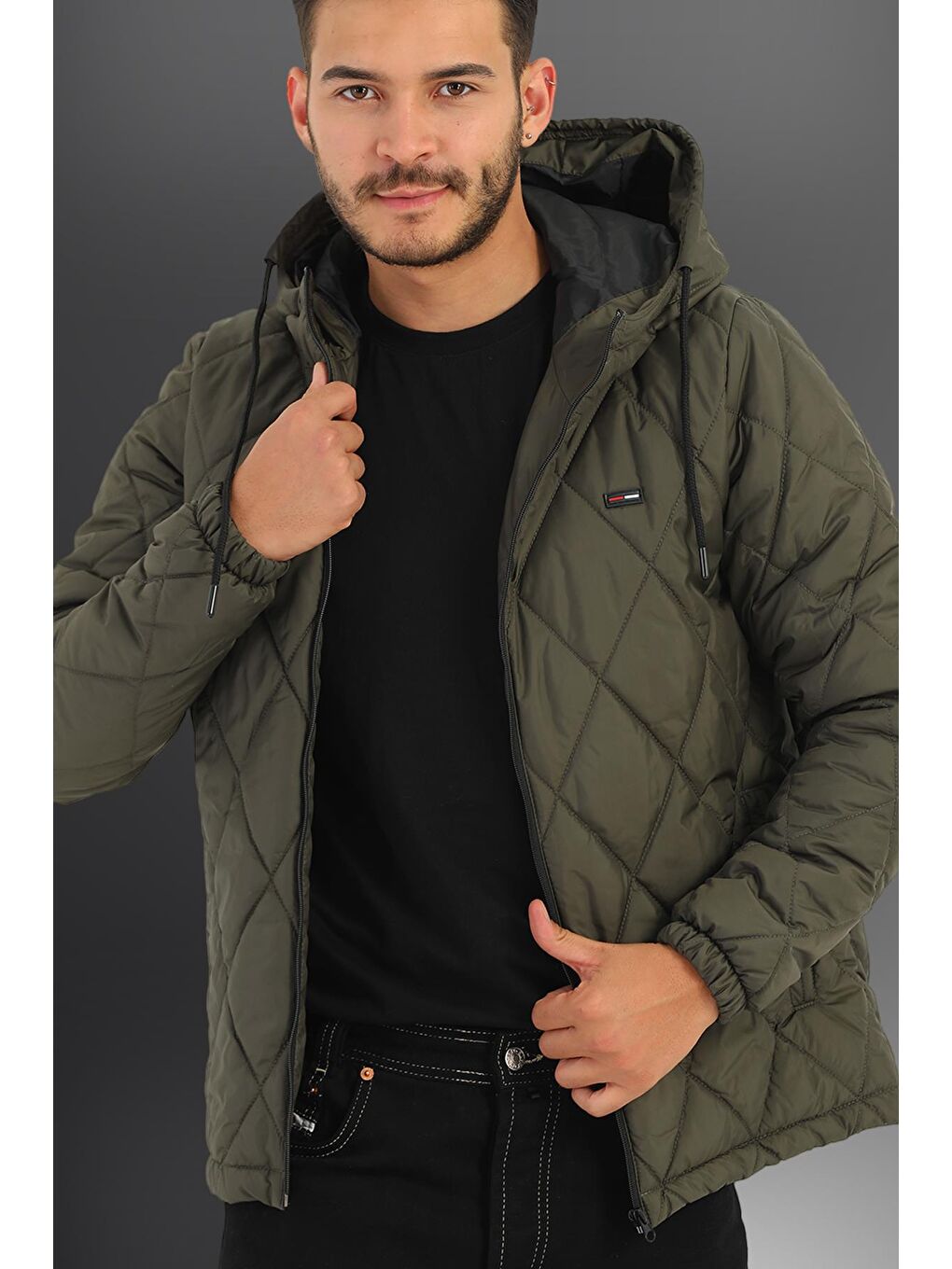 Haki Erkek İçi Astarlı Su ve Rüzgara Dayanıklı Kapüşonlu Mont KM-65-1