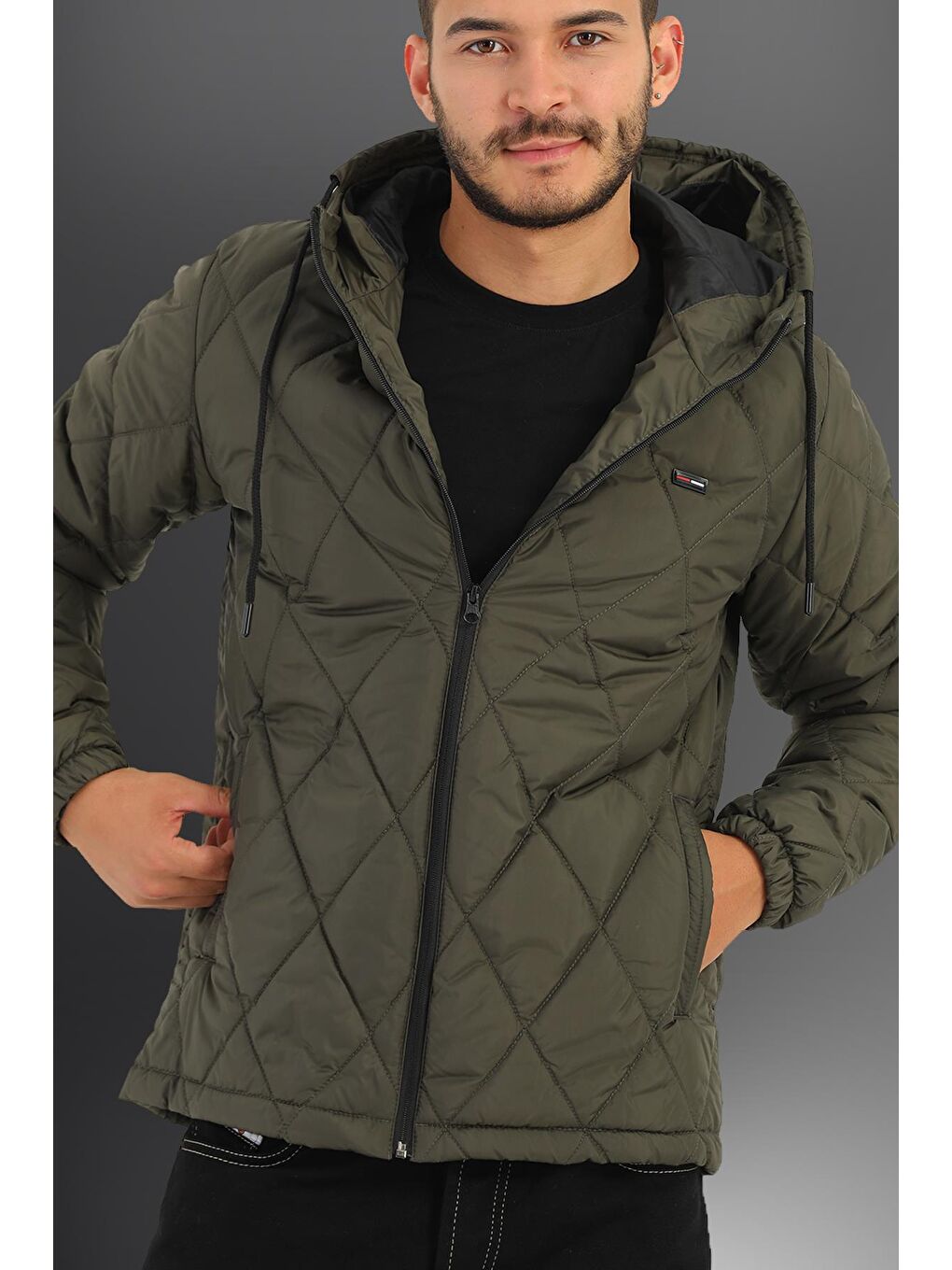 Haki Erkek İçi Astarlı Su ve Rüzgara Dayanıklı Kapüşonlu Mont KM-65-2