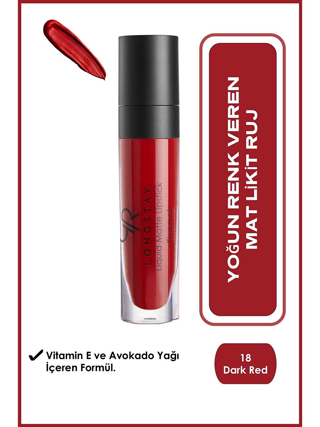Longstay Liquid Matte Lipstick No: 18 Dark Red - Uzun Süre Kalıcı Likit Mat Ruj