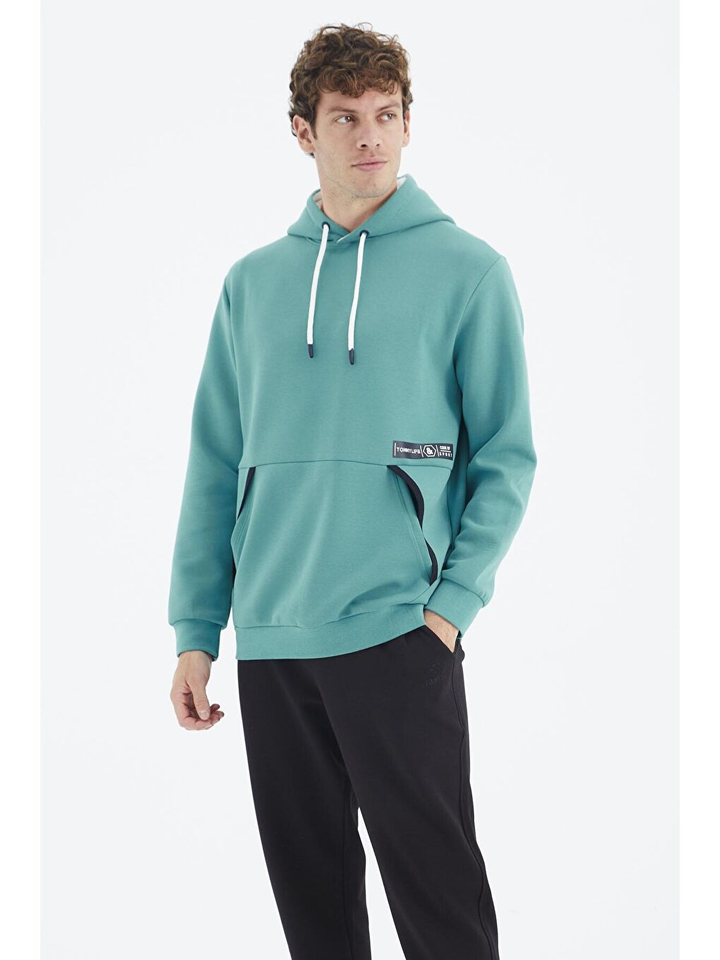 TOMMYLIFE Deniz Yeşili Kapüşonlu Gizli Cep Detaylı Rahat Kalıp Erkek Sweatshirt - 88282 - 4