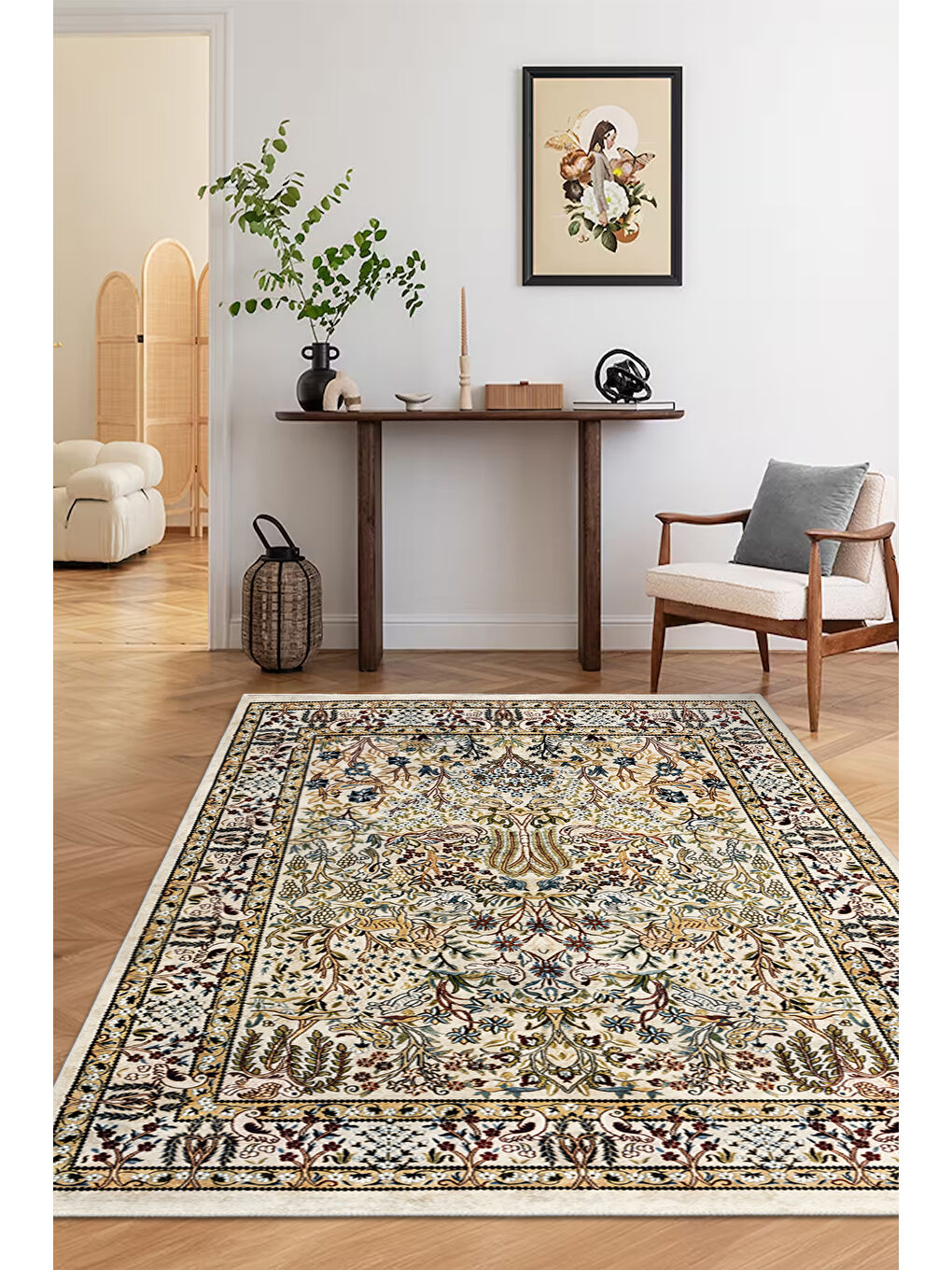 Kahverengi Dekoratif Özel Tasarım Yıkanabilir İnce Kaymaz Tabanlı Modern Halı KECE FR11-2