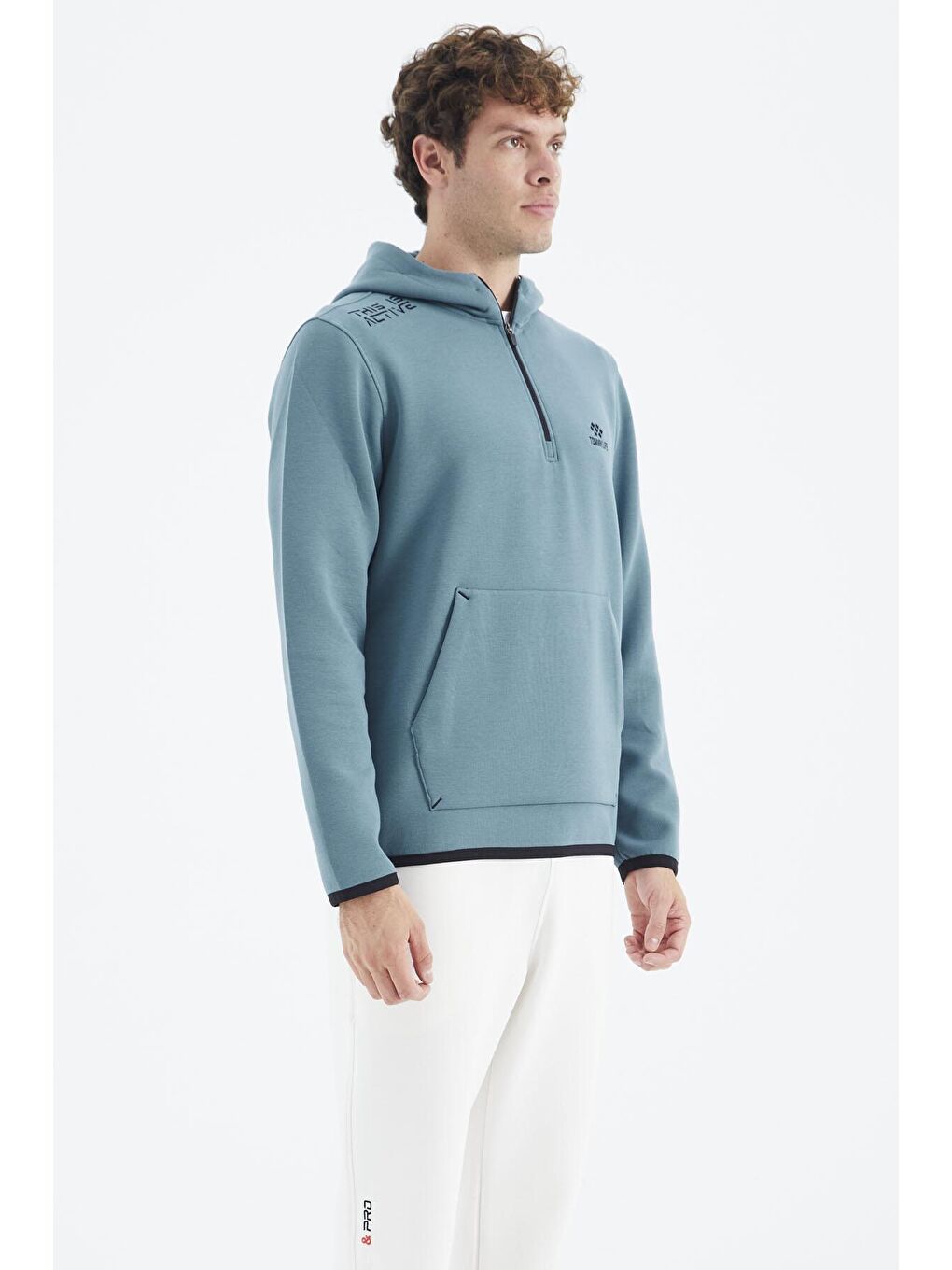 Orman Yeşili Kapüşonlu Yarım Fermuarlı Cep Detaylı Rahat Kalıp Erkek Sweatshirt - 88281-1