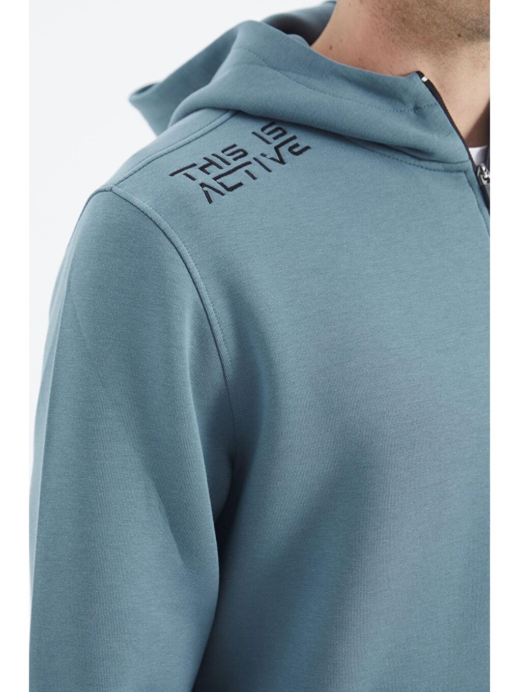 Orman Yeşili Kapüşonlu Yarım Fermuarlı Cep Detaylı Rahat Kalıp Erkek Sweatshirt - 88281-2