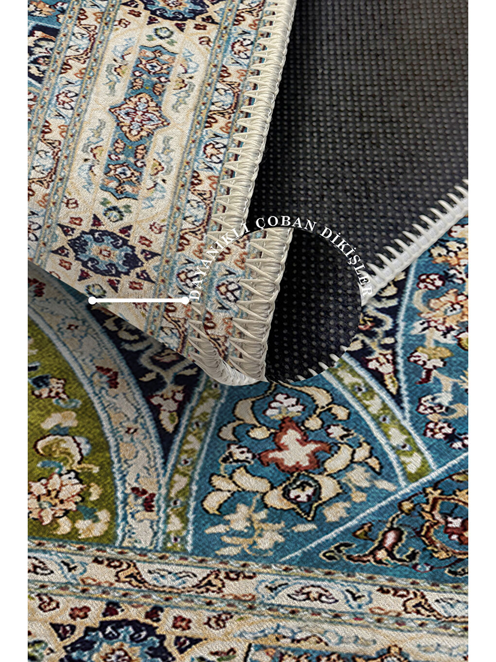 Mavi Dekoratif Özel Tasarım Yıkanabilir İnce Kaymaz Tabanlı Modern Halı KECE FR10-3