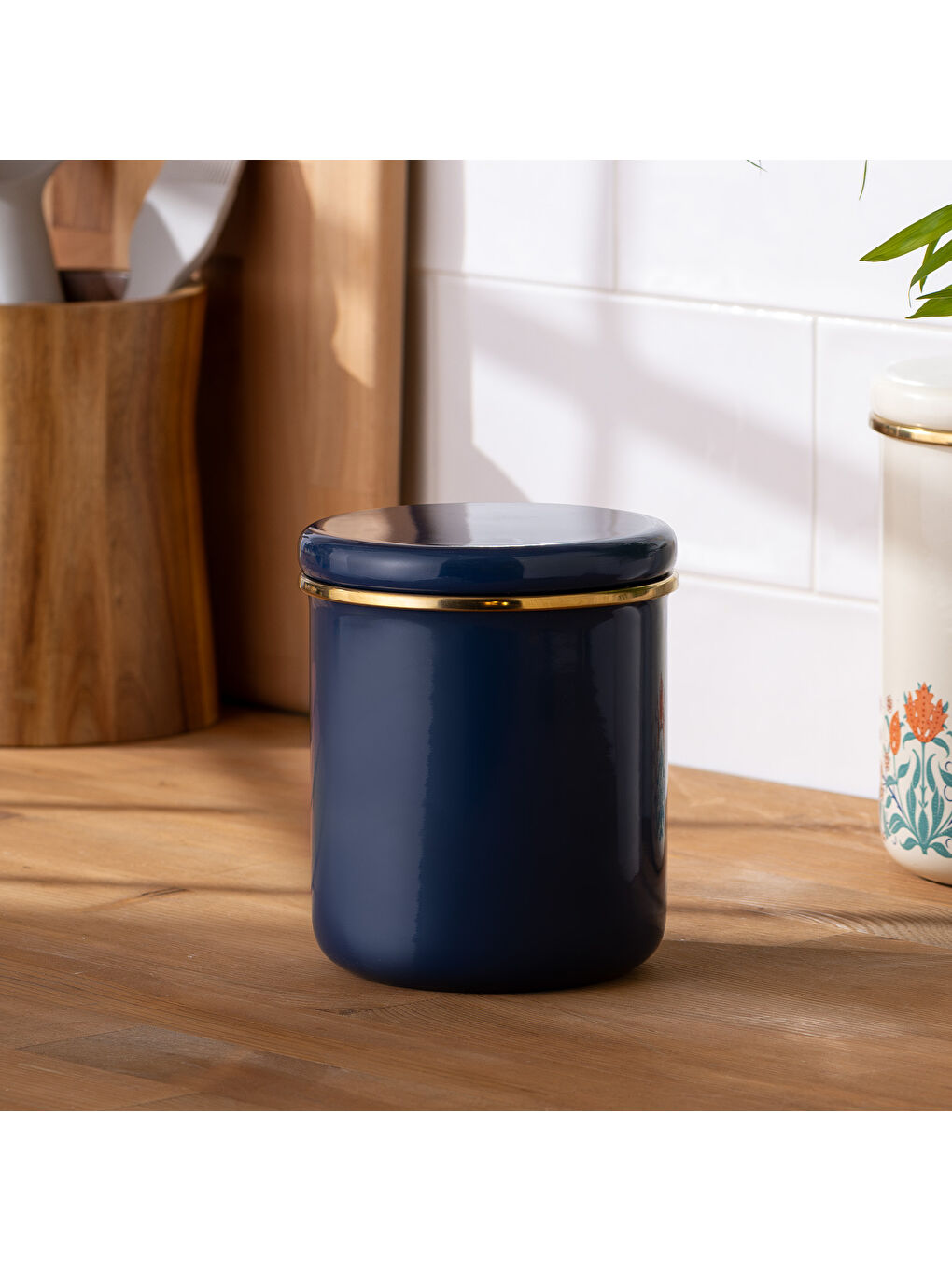 Lacivert Hasbahçe Orta Boy Emaye Kavanoz-5