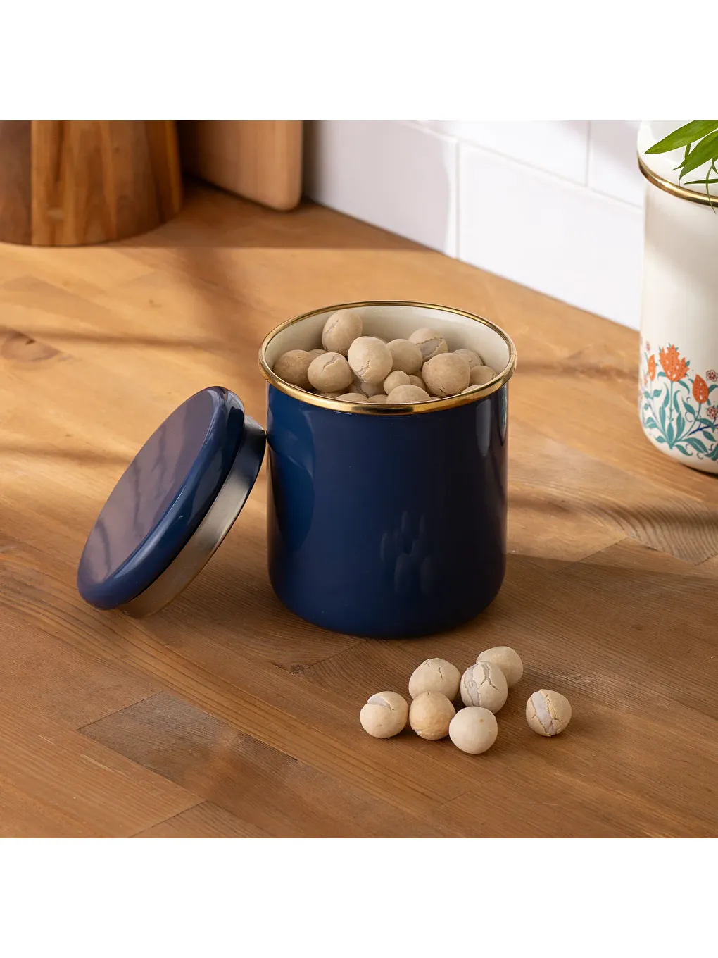 Lacivert Hasbahçe Orta Boy Emaye Kavanoz-6