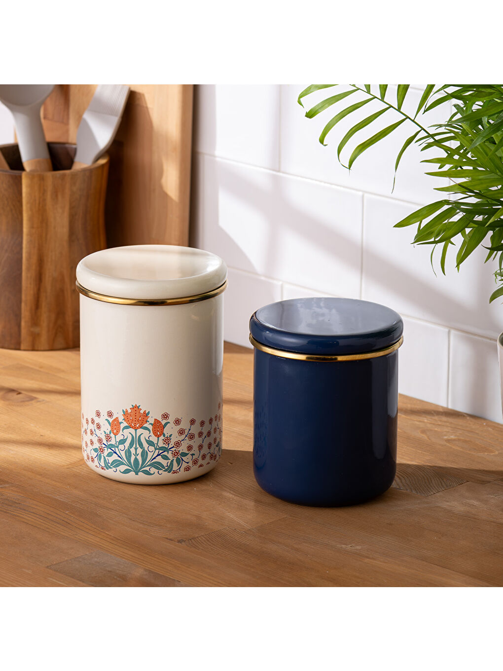 Lacivert Hasbahçe Orta Boy Emaye Kavanoz-7