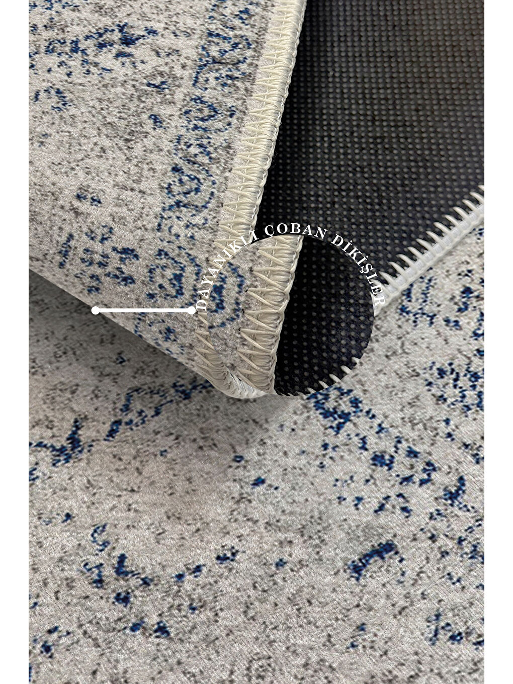 Mavi Dekoratif Özel Tasarım Yıkanabilir İnce Kaymaz Tabanlı Modern Halı KECE FR09-3