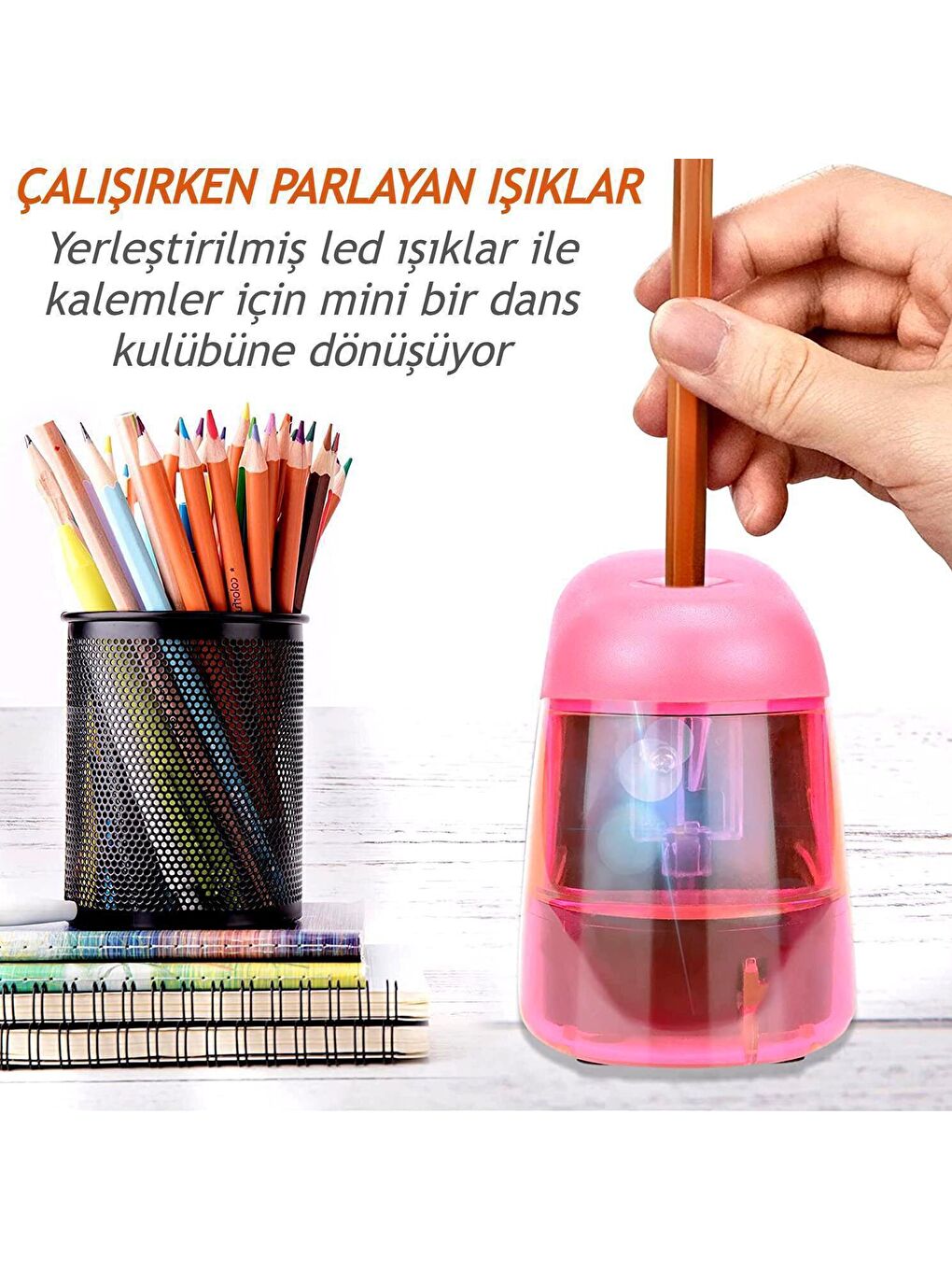 Eagle Pembe Led Işıklı Otomatik Kalemtıraş (TY34-LED) Pembe + AA Pil - 1