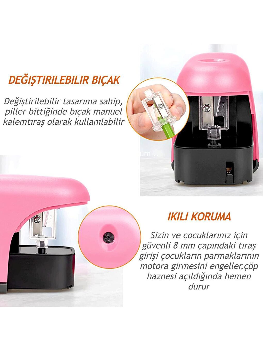 Eagle Pembe Led Işıklı Otomatik Kalemtıraş (TY34-LED) Pembe + AA Pil - 3