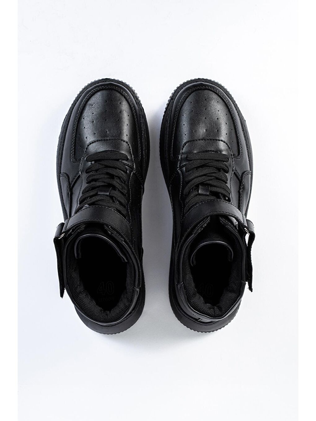 Siyah Yuvarlak Burunlu Cırt Cırtlı Bağcıklı Bilek Boy Günlük Erkek Spor Ayakkabı-4