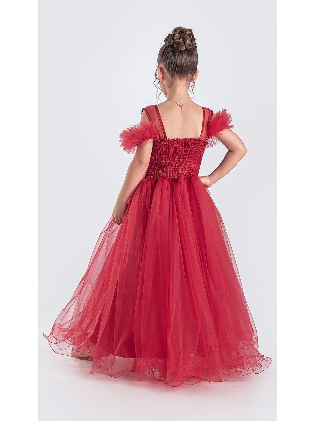 Kırmızı Uzun Etek Kız Çocuk Robası Şifon Abiye M00723-9