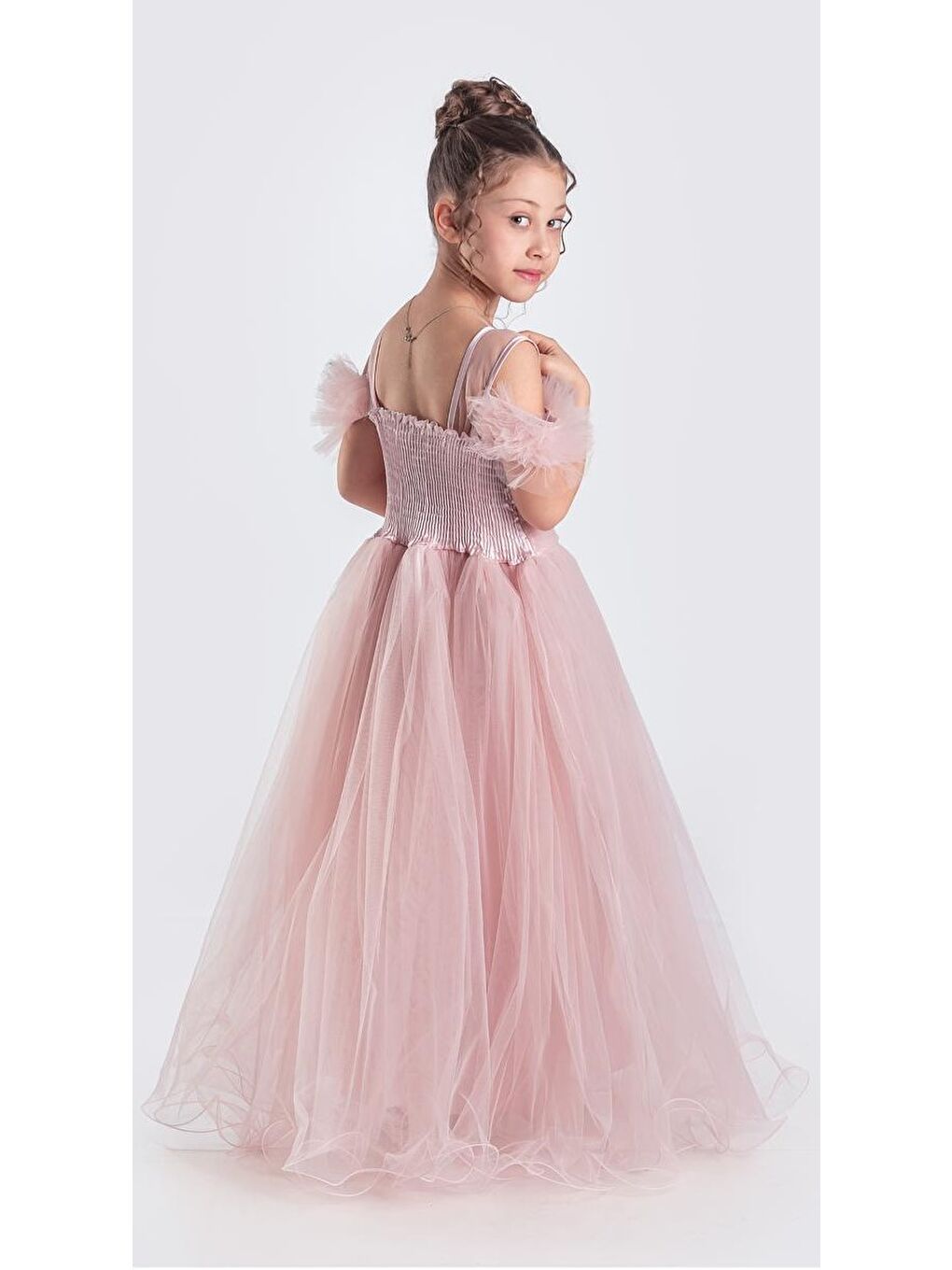 Pembe Uzun Etek Kız Çocuk Robası Şifon Abiye M00723-9