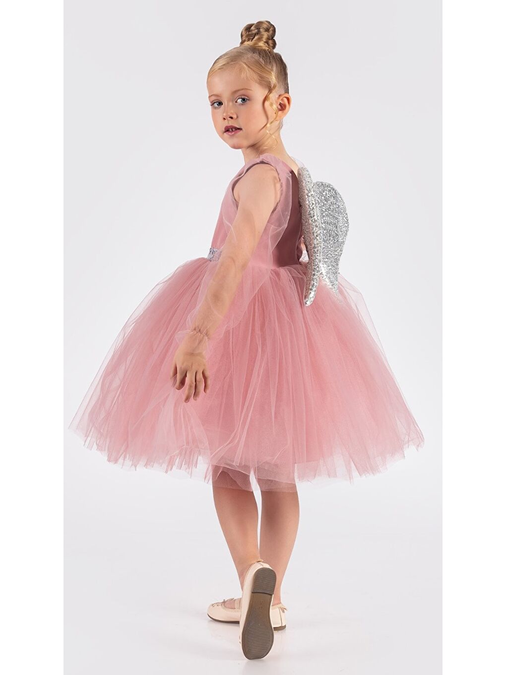Pembe Kanatlı Kız Çocuk Şifon Kol Abiye MNK0534-7