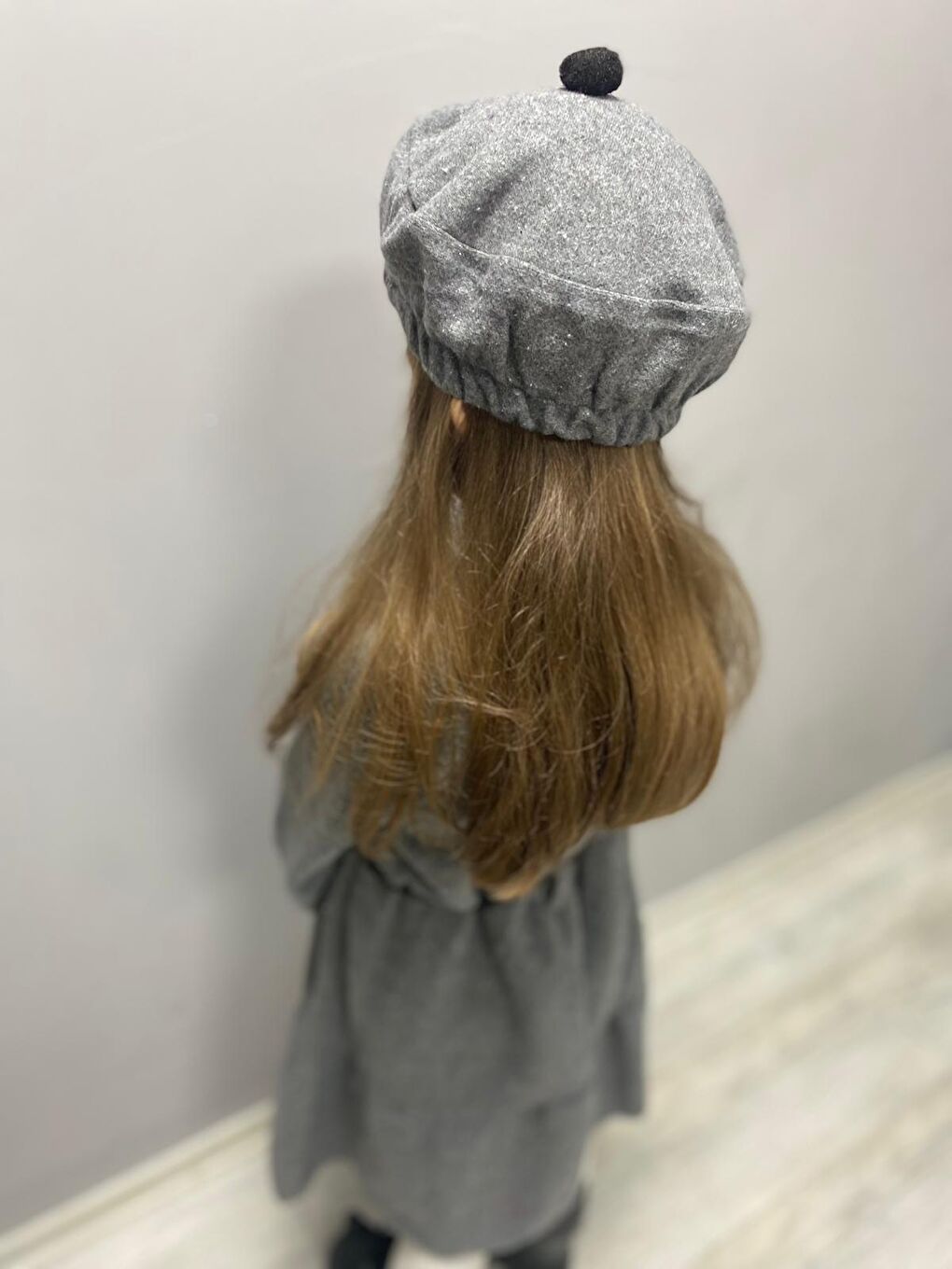 Gri Kaşe Kumaş Şapkalı Kız Çocuk Elbise MNK0559-7