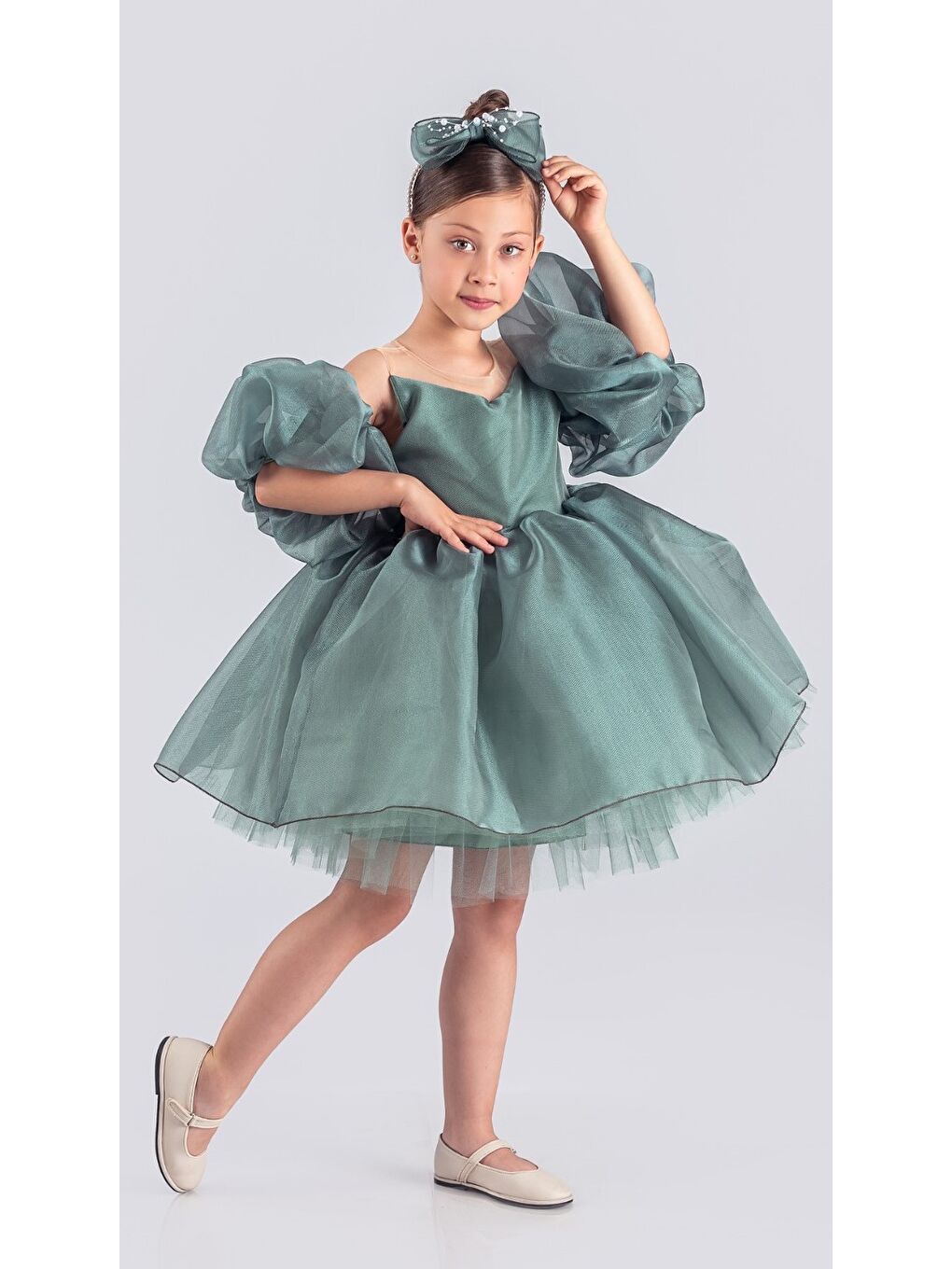 Yeşil Miss California Kız Çocuk Abiye MNK0594-4