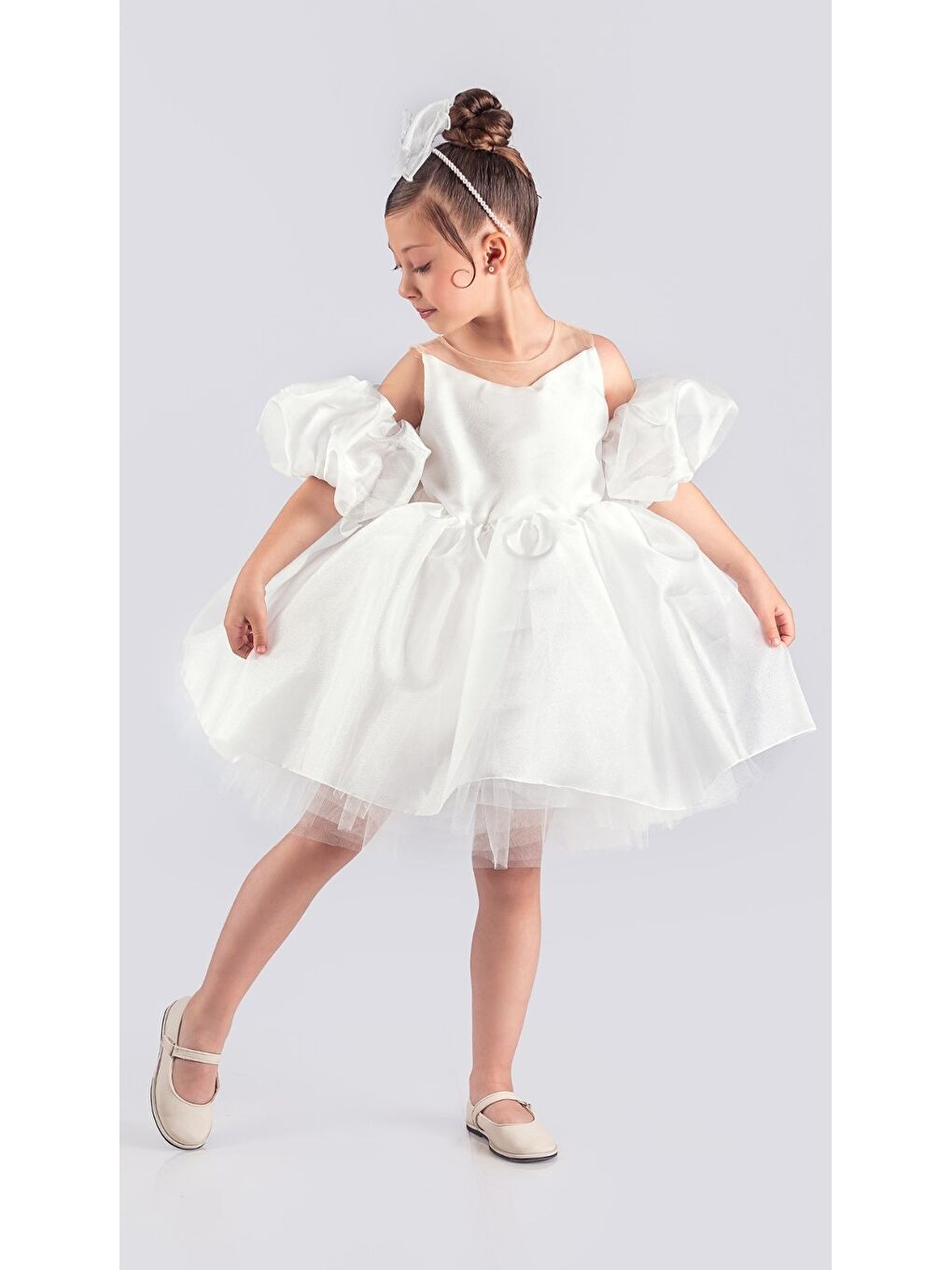 Beyaz Miss California Kız Çocuk Abiye MNK0594-6