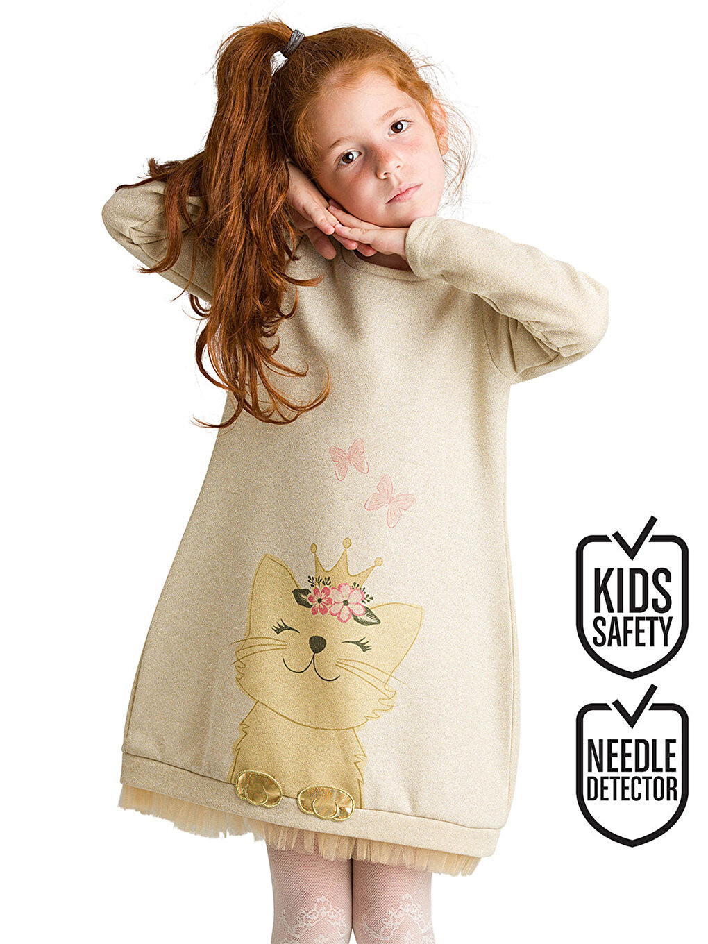 Ekru Cat Dream Kız Çocuk Elbise-1