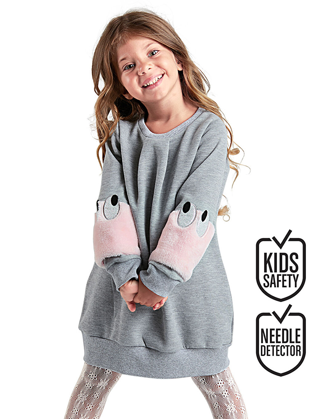 Karışık Peluş Kollu Kız Çocuk Elbise-1