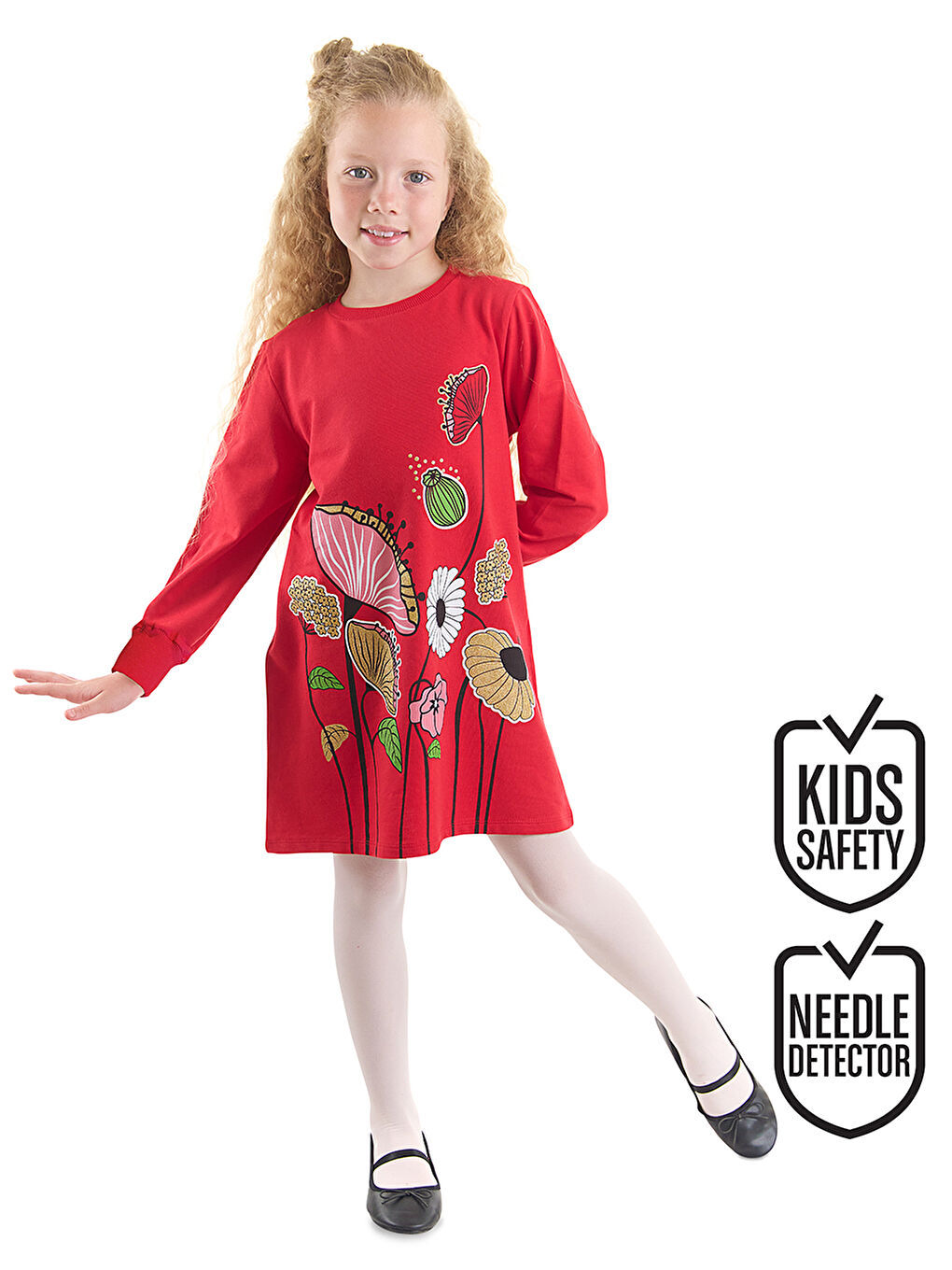 Çiçekli Kız Çocuk Kırmızı Elbise-1