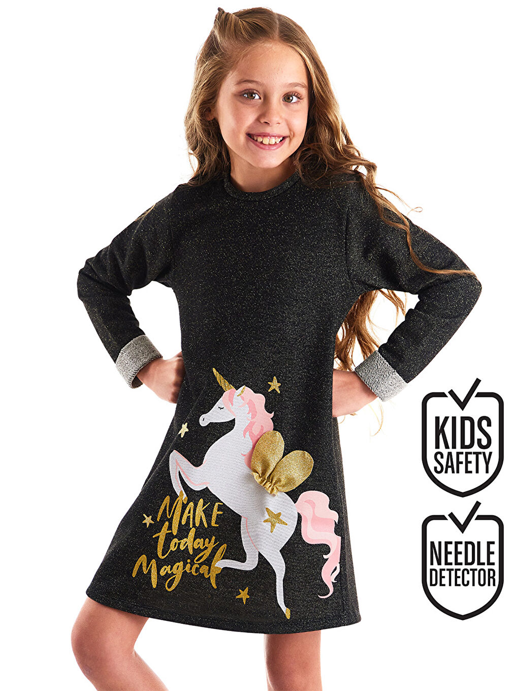 Siyah Kanatlı  Kız Çocuk Elbise-1