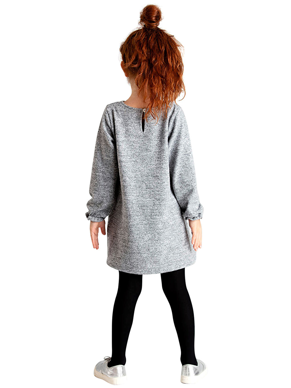 Poppy Çiçekli Gri Kız Çocuk Elbise-3