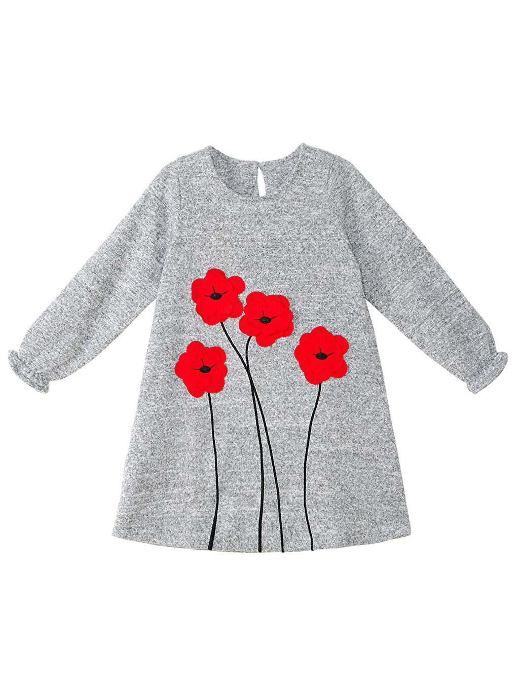 Poppy Çiçekli Gri Kız Çocuk Elbise-5