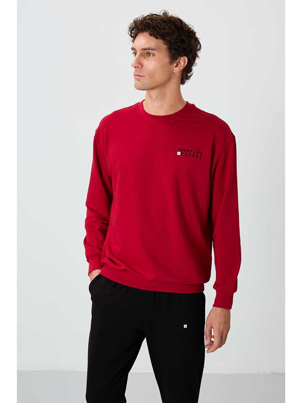 Kırmızı Casual O Yaka Lastik Paça Erkek Oversize Eşofman Takımı - 85120-1