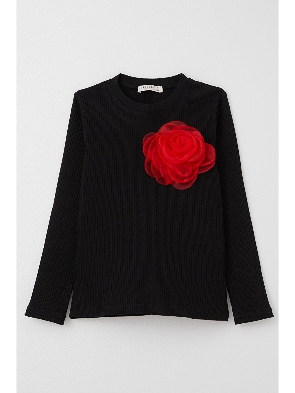 Kız Çocuk Uzun Kollu Tişört Gül Aksesuarlı Siyah (8-14 Yaş)-3