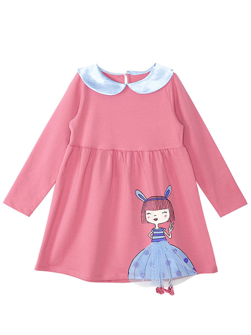 Karışık Tavşan Bebe Yaka Gülkurusu Kız Çocuk Elbise-5