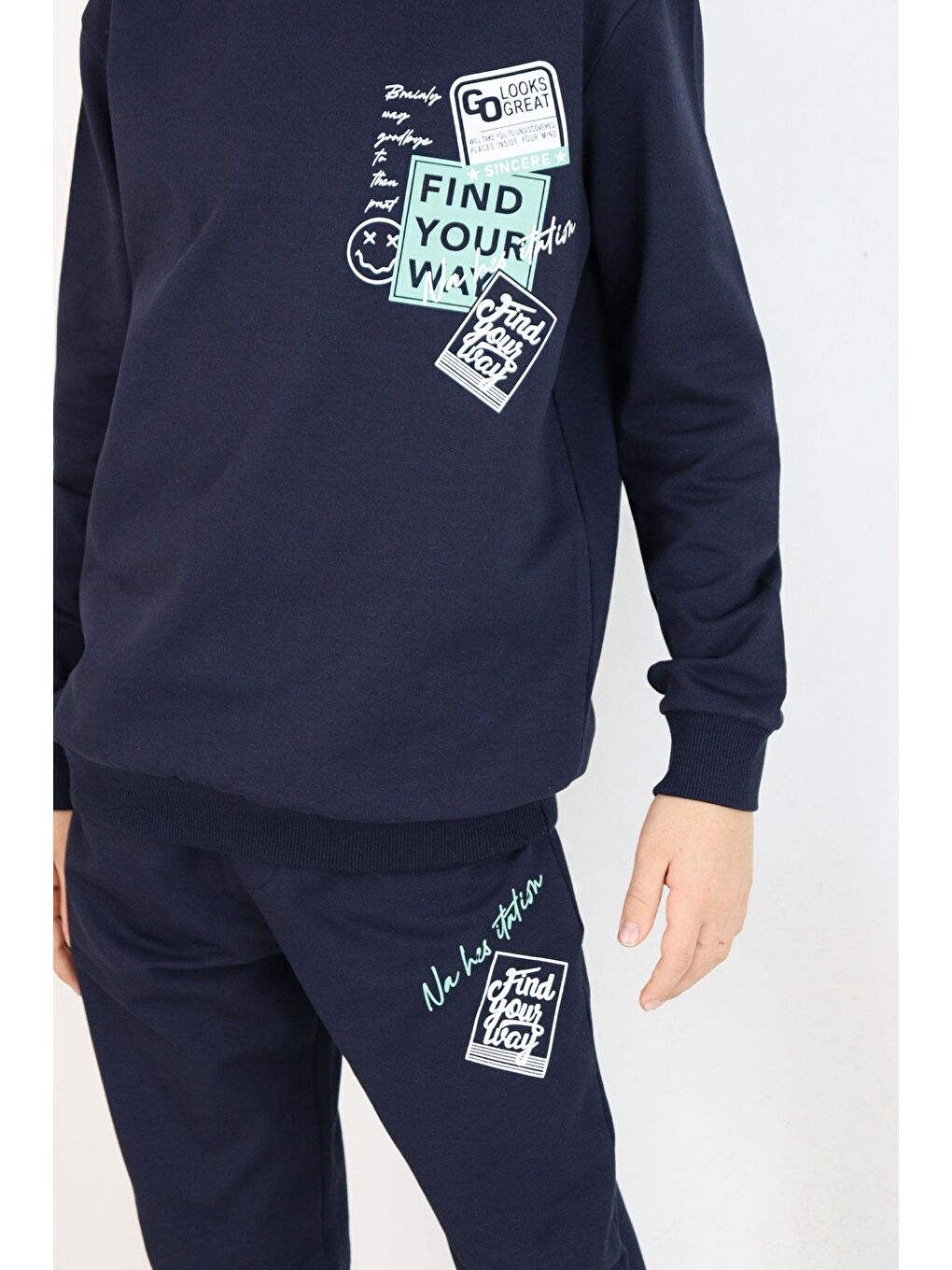 Erkek Çocuk Eşofman Takım Slogan Temalı Yazı Baskılı Lacivert (9 Yaş)-2