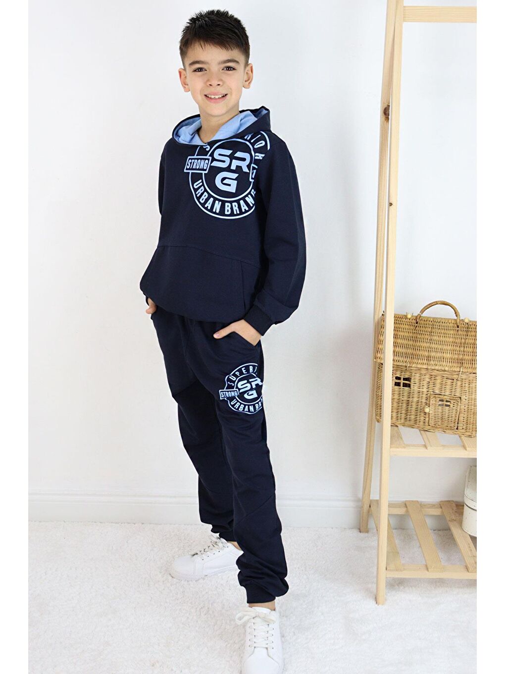 Erkek Çocuk Eşofman Takım Baskılı Kanguru Cepli Lacivert (6 Yaş)-1