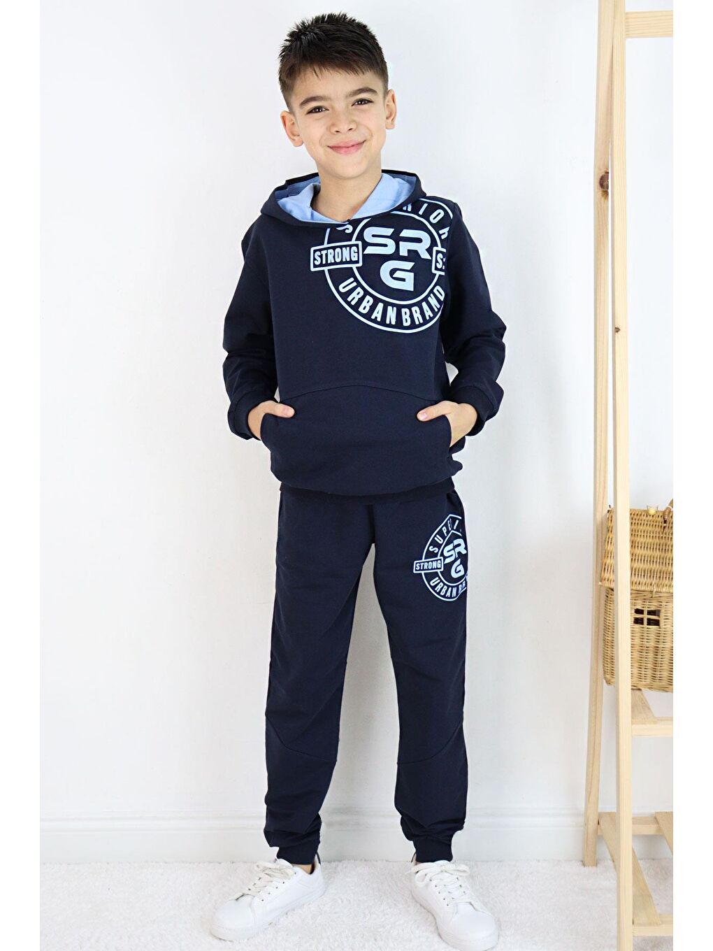 Erkek Çocuk Eşofman Takım Baskılı Kanguru Cepli Lacivert (6 Yaş)-2
