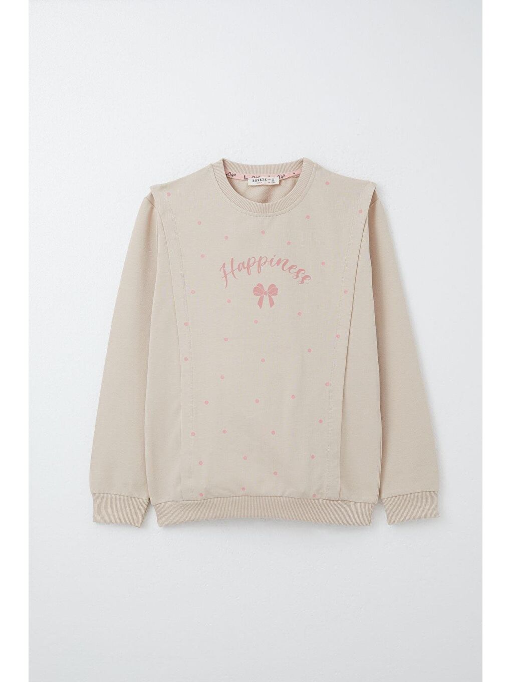 Kız Çocuk Eşofman Takım Mutluluk Temalı Puantiye Desenli Bej (4-7 Yaş)-5