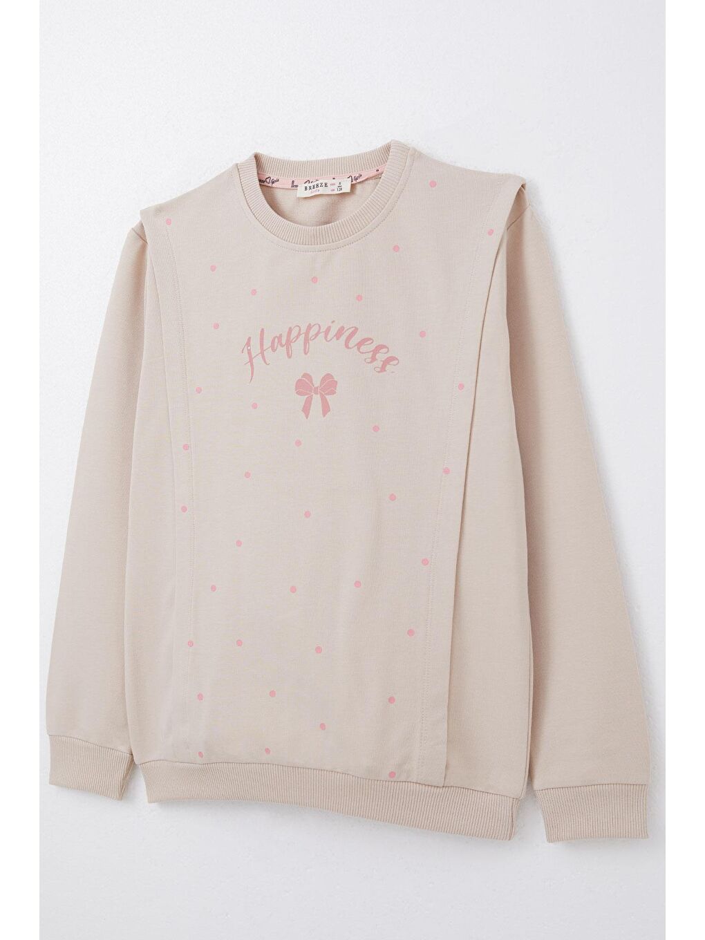 Kız Çocuk Eşofman Takım Mutluluk Temalı Puantiye Desenli Bej (4-7 Yaş)-9