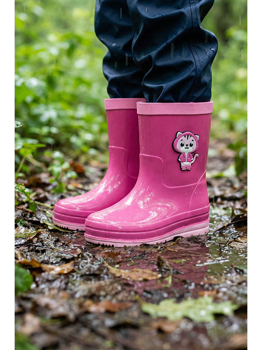 Fuşya Kız Çocuk Kışlık İçinde Çıkarılabilir Ek Çoraplı Su Geçirmez Yağmur Bot Çizme