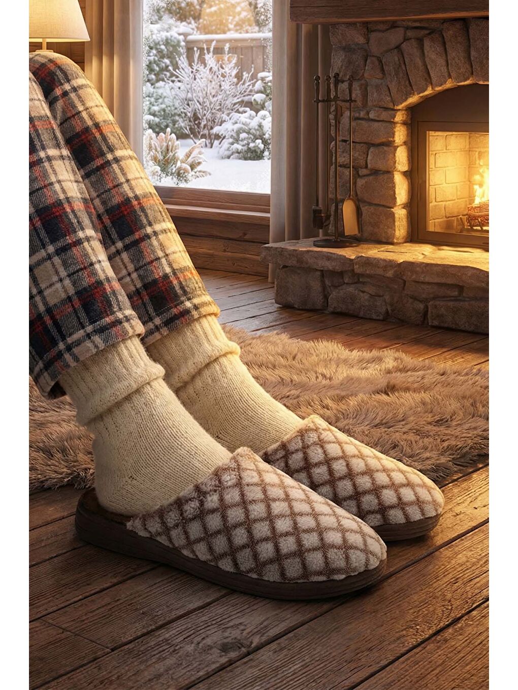 Kahverengi Kışlık Kadın Ev Terlik