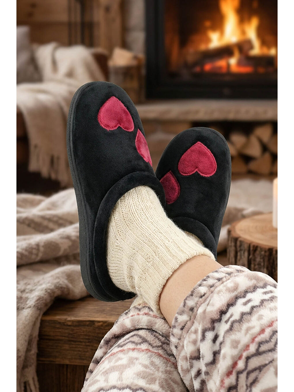 Siyah Kışlık Kadın Gondol Ev Terlik