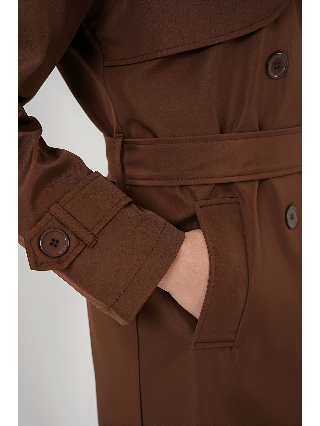 5918 Kruvaze Yaka Trençkot - Kahverengi-9