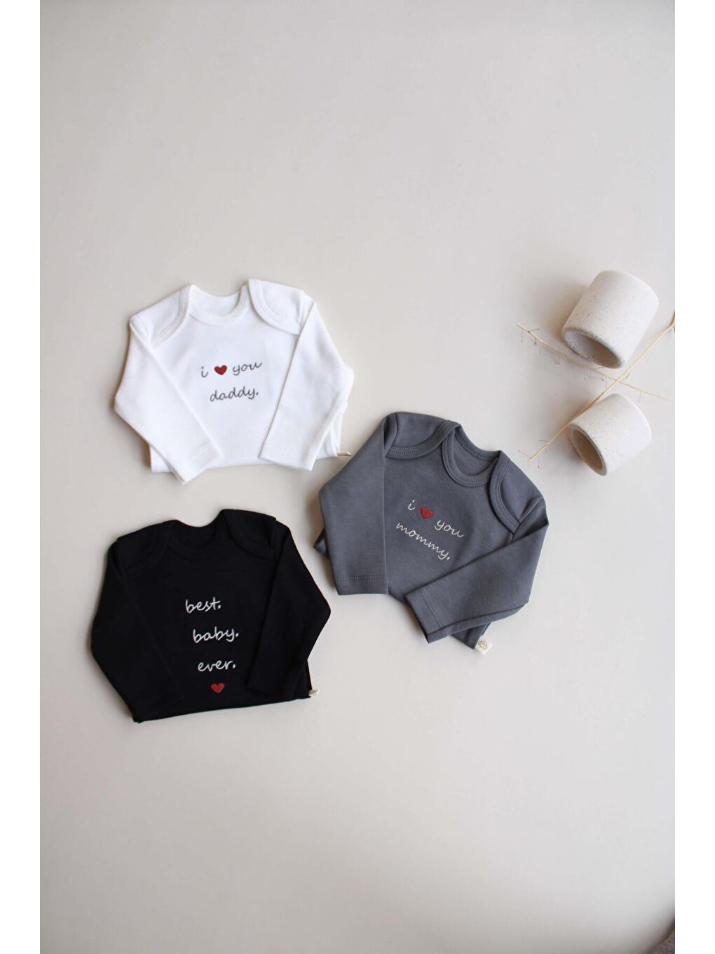 Siyah 3lü Nakışlı Çıt Çıtlı Uzun Kollu Body Zıbın Set Model 7-2