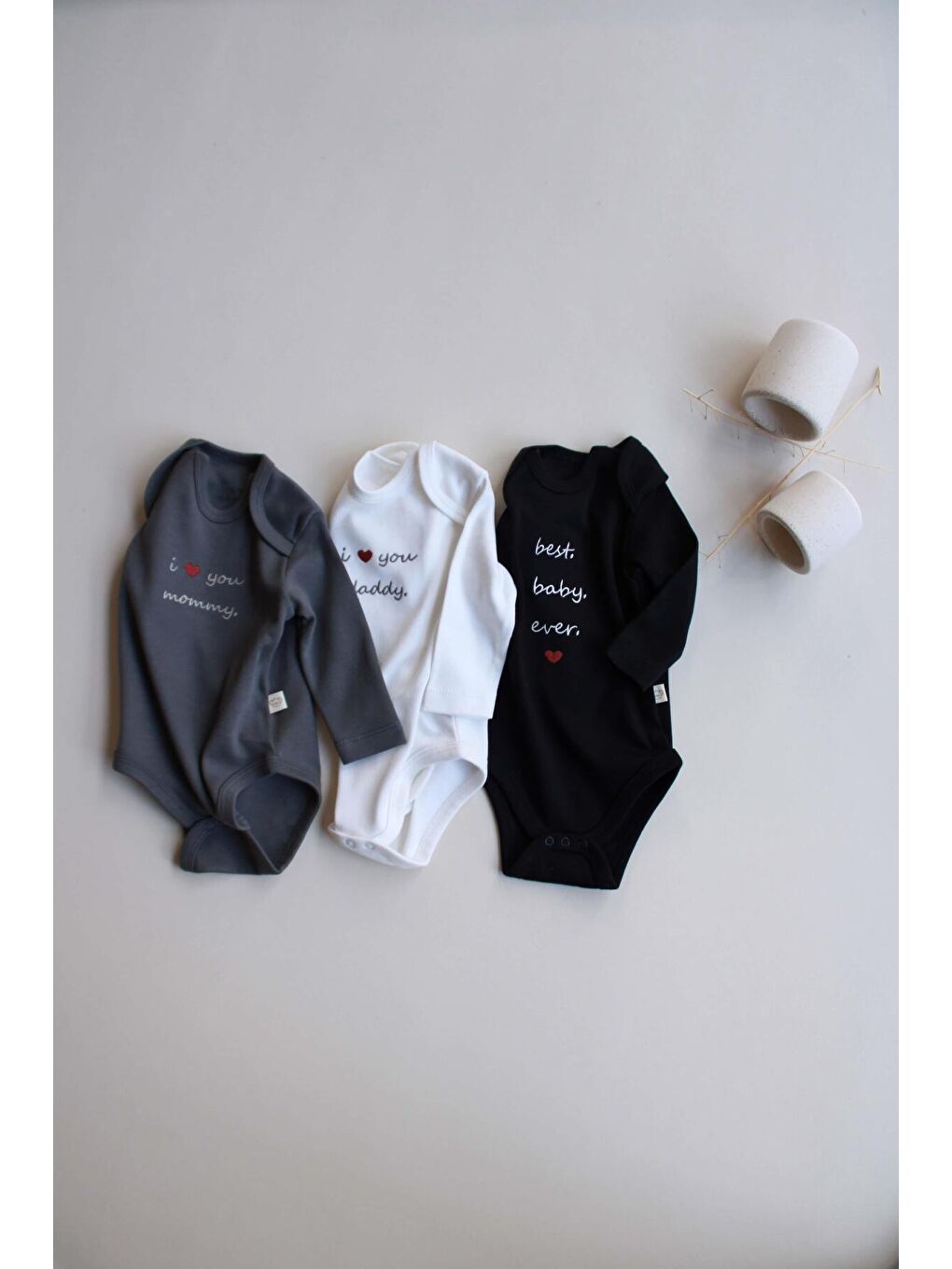 Siyah 3lü Nakışlı Çıt Çıtlı Uzun Kollu Body Zıbın Set Model 7-5