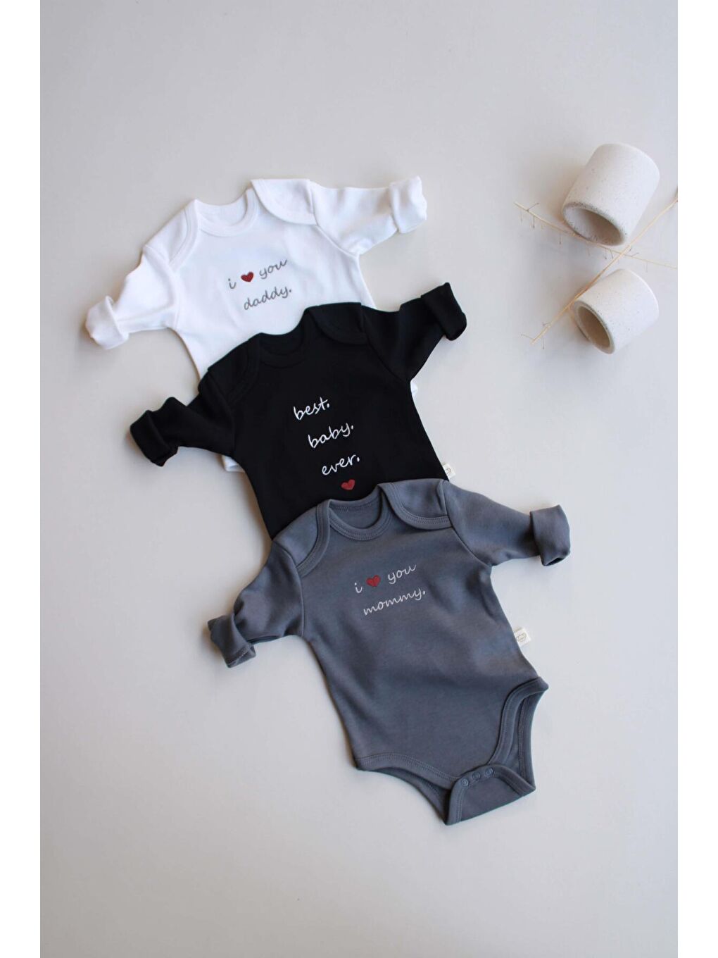 Siyah 3lü Nakışlı Çıt Çıtlı Uzun Kollu Body Zıbın Set Model 7-6